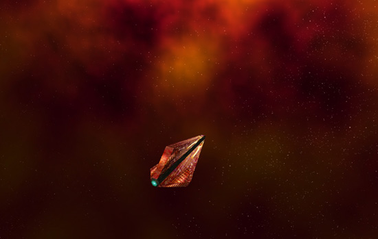 A Tholian Feldspar-class escort from above aft